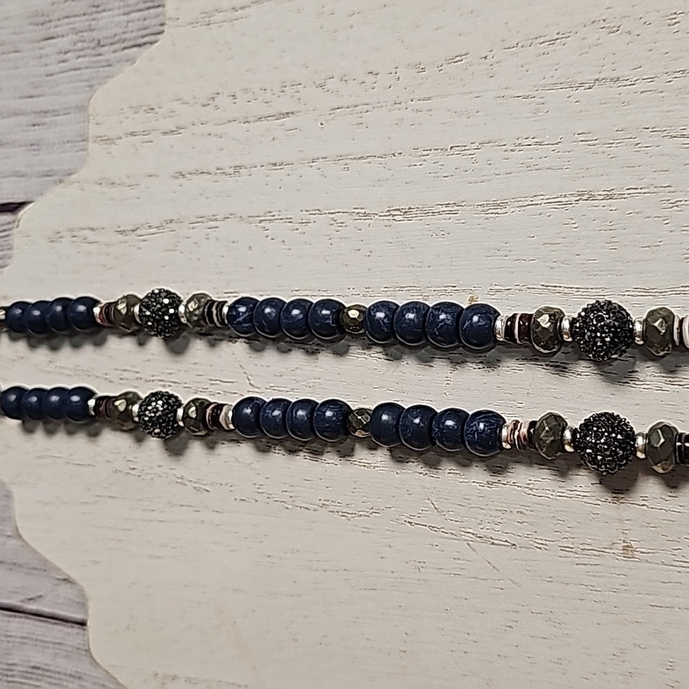 Stella & Dot blue beaded fringe necklace, long necklace - Picture 4 of 6